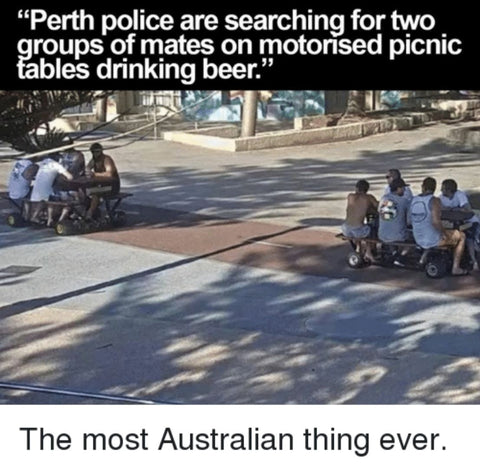 Meme of police looking for Perth men on motorised picnic tables