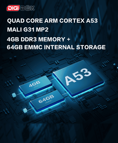 Digibox D3 Plus Quad Core ARM CORTEX A53MALI G31 MP24GB DDR3 RAM + 64GB EMMC Internal Storage.