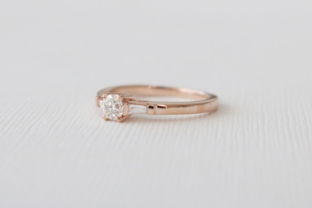 3 Stone Round And Baguette Diamond Ring in 14K Rose Gold – Studio1040