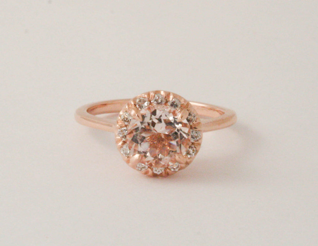 Morganite Diamond Halo Ring in 14K Rose Gold – Studio1040