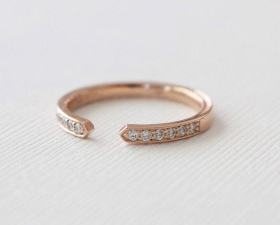 Half Eternity Pave' Diamond Cuff Ring in 14K Rose Gold – Studio1040