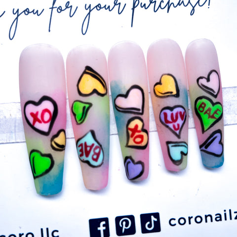 matte candy heart nails