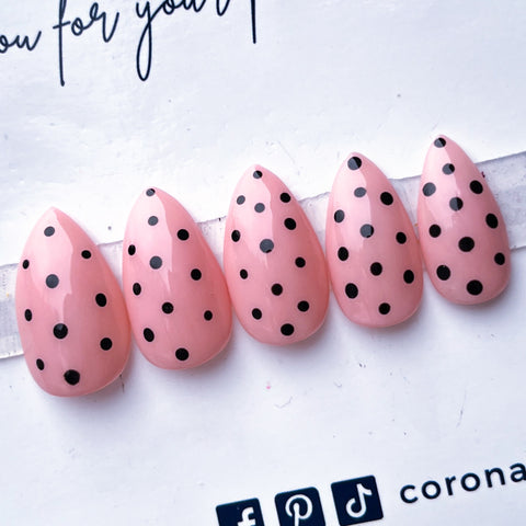 pink polka dot press-on nails