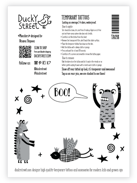 Monsters kids tattoo greeting card