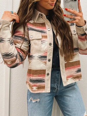 Corduroy Hem Striped Button-Up Jacket - The Graphic Gringa