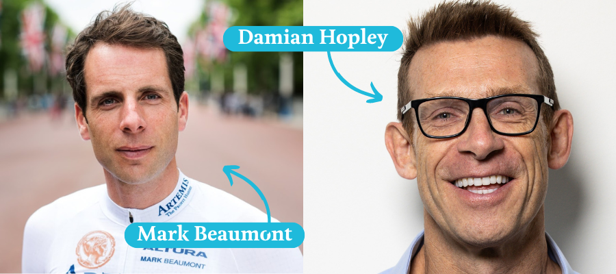 headshots of world record cyclist mark beaumonth and former rugby player mbe damian hopley