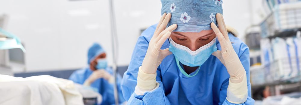 Tired surgeon/ doctor as symbol of fatigue epidemic