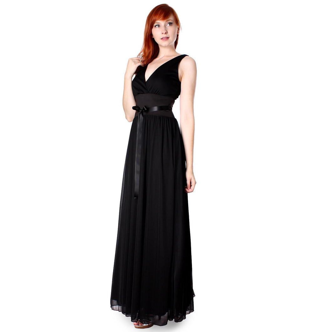 Evanese Women's Chiffon Matte Jersey Elegant Long Dress with Satin Tape - ellemore.com