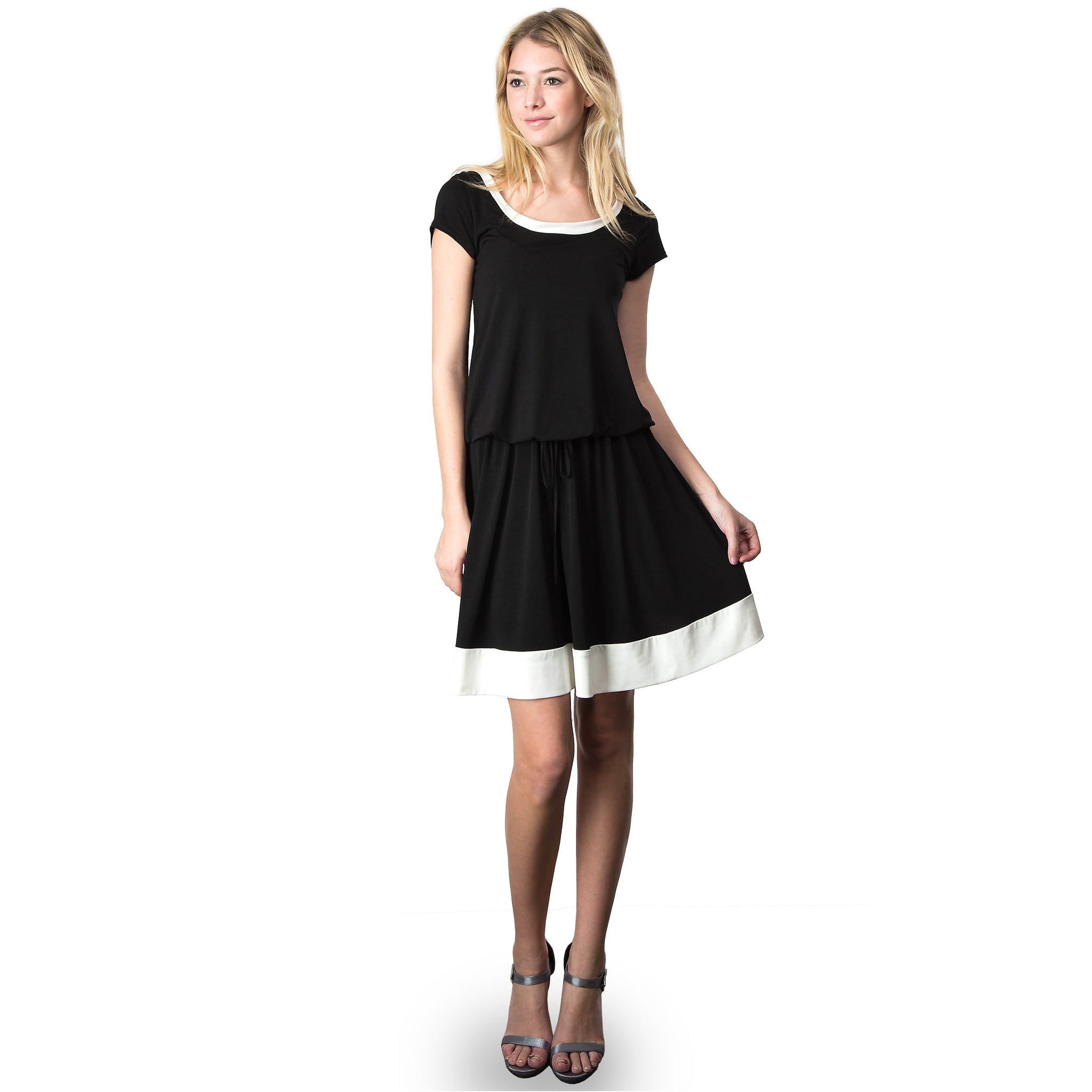 black dress short sleeve knee length