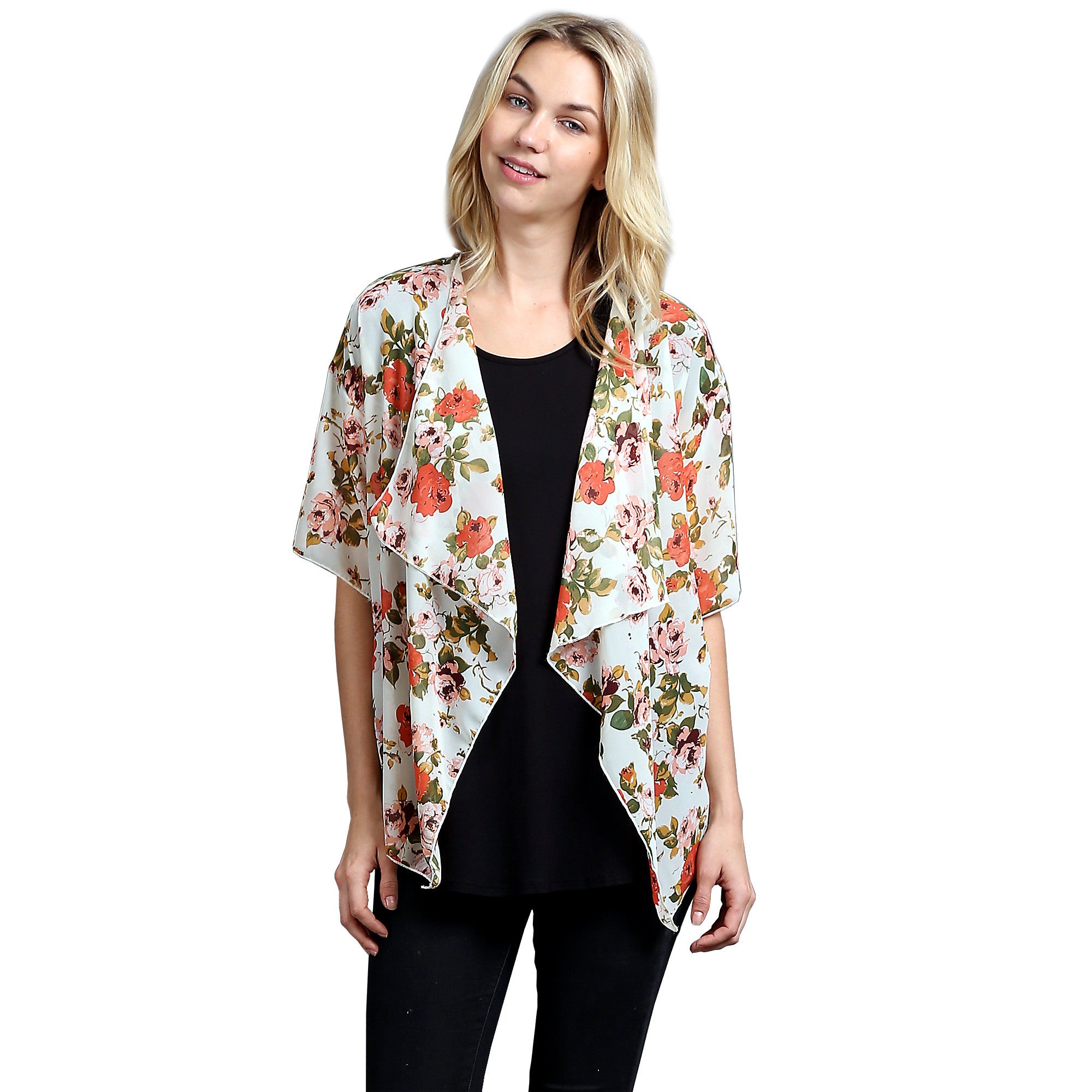 New Women's Chiffon Floral Print Open Front Draped Shawl Cardigan | eBay