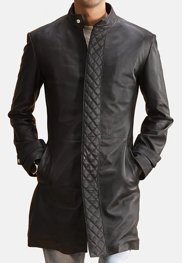 Men’s Black Leather Trench Coat