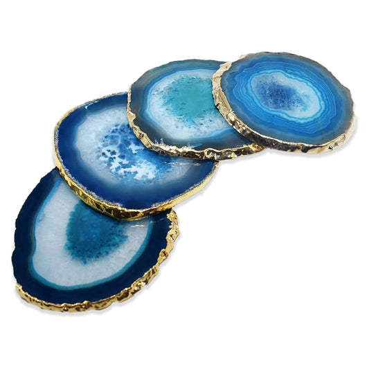 Natural Sliced Teal Agate Coasters, Set of 4 Unique and Beautiful Drink  Coasters from Round Brazilian Geode Rock with Wooden Holder, Large Blue  Stone Coaster: Buy Online at Best Price in UAE 