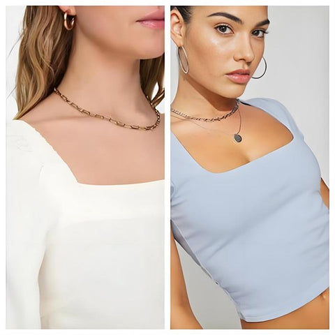 wear necklace with square neckline