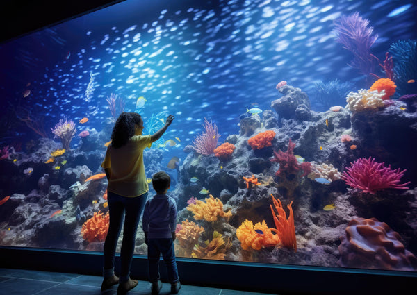 Mother and Son Exploring the Aquarium