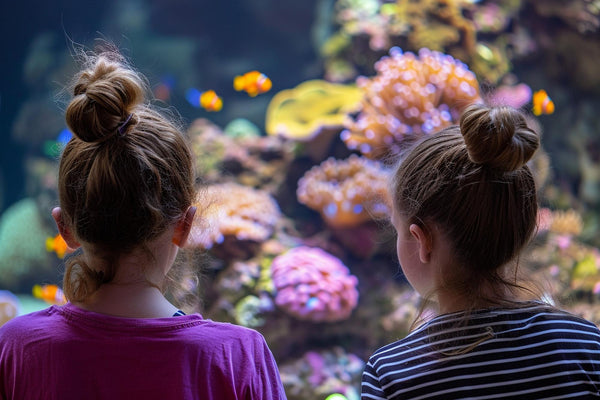 Two Kids Observe Fish Tank