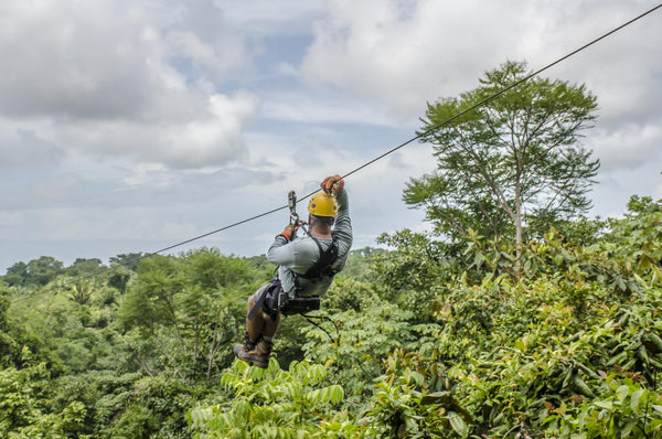 a man ziplining