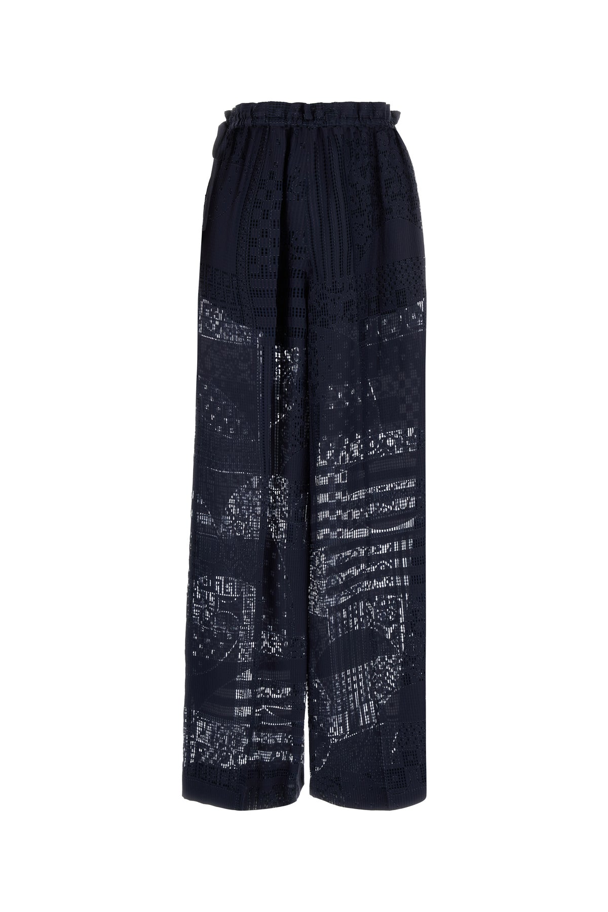 Fendi High Waist Wide Leg Trousers In Sheer Patterned Fabric In Blue