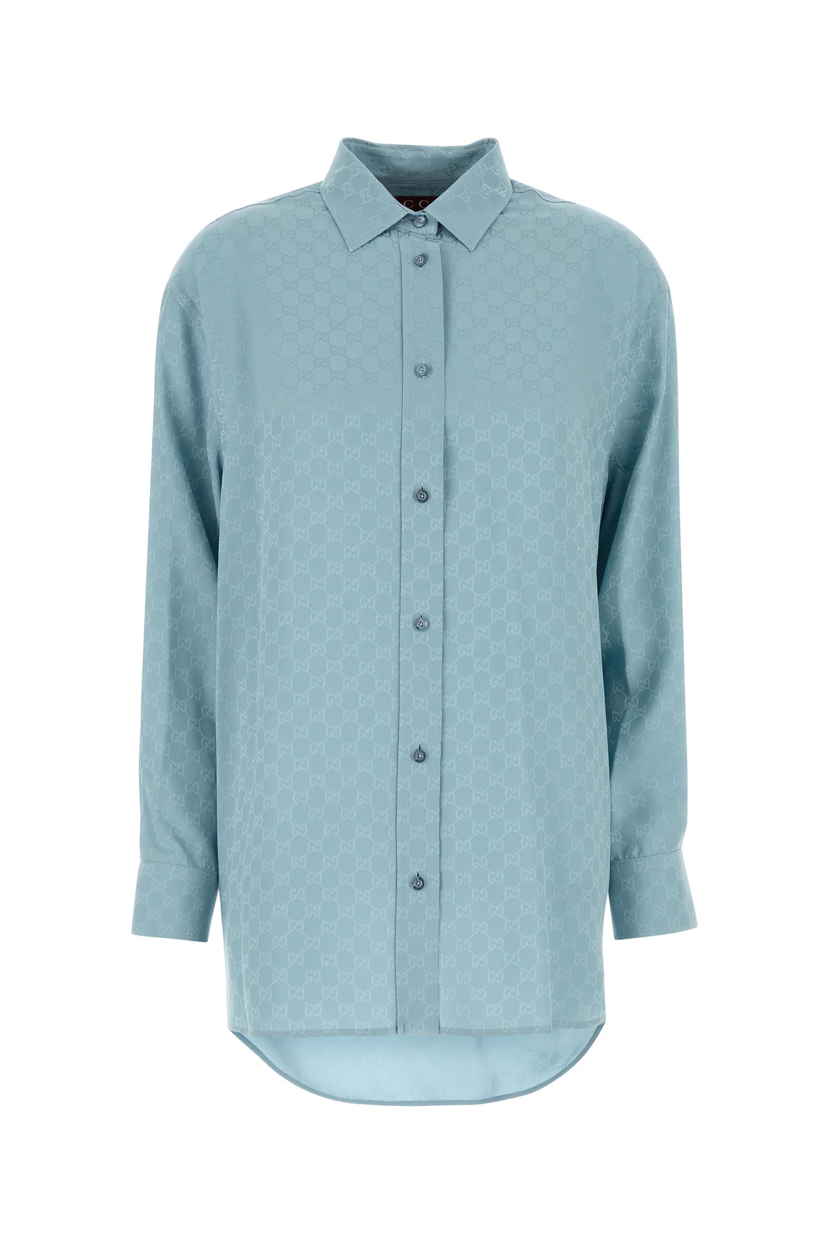 Gucci Womens Aqueous Monogram Relaxed-fit Silk Shirt In Blue