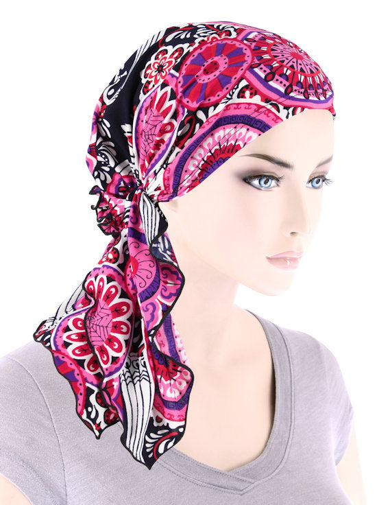 Chemo Scarves: The Bella Scarf Pink Red Medallion – Turban Plus Wholesale