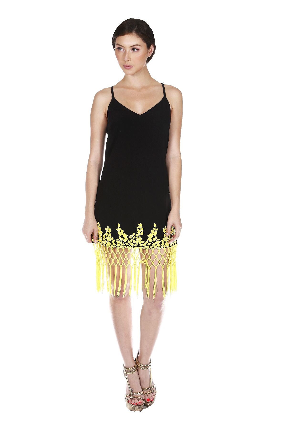 Naughty Grl Embroidered Fringe Dress With Zipper - Black | NaughtyGrl
