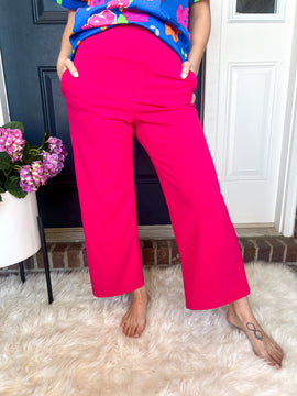 New! Lucy Wide Leg Stretchy Crop Pants - Hot Pink