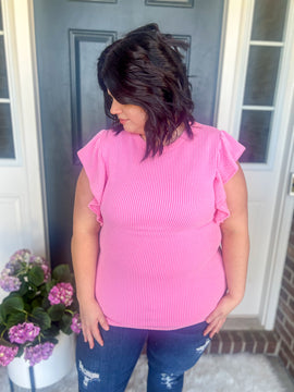 New! Ariel Pink Ruffle Sleeve Top