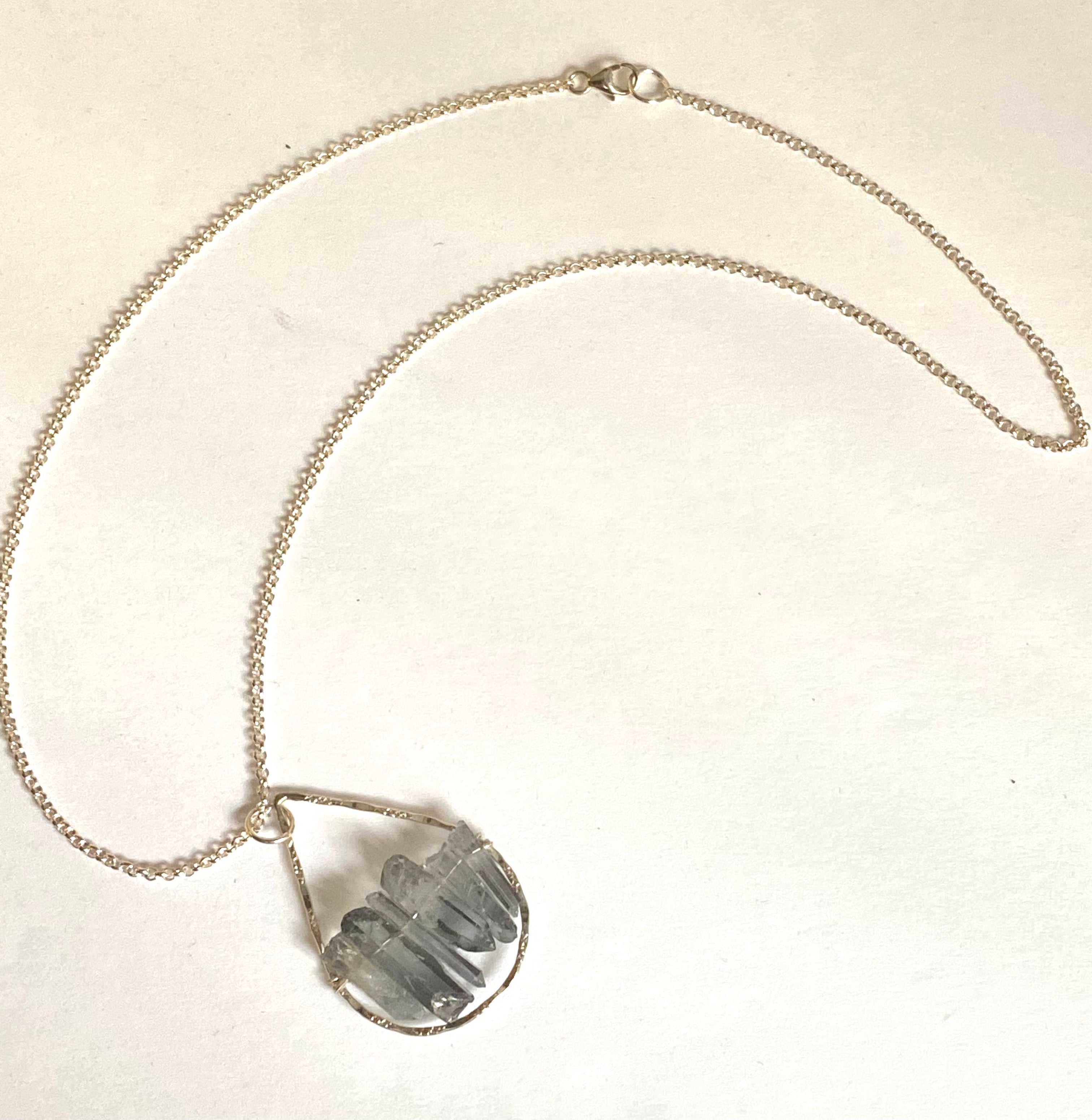 Grey Quartz and Filigree silver teardrop necklace