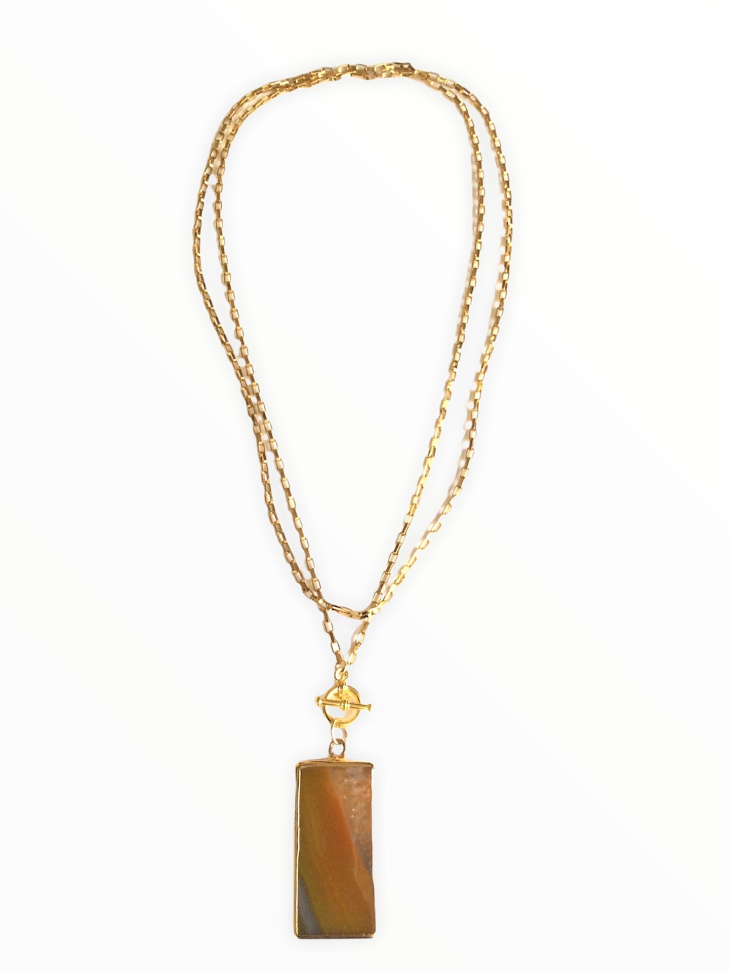 Orange agate rectangle toggle necklace