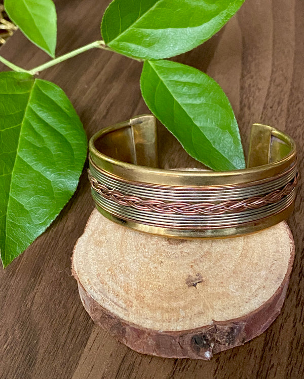 Vintage Copper Cuff Bracelet - Twisted Braided Ropey