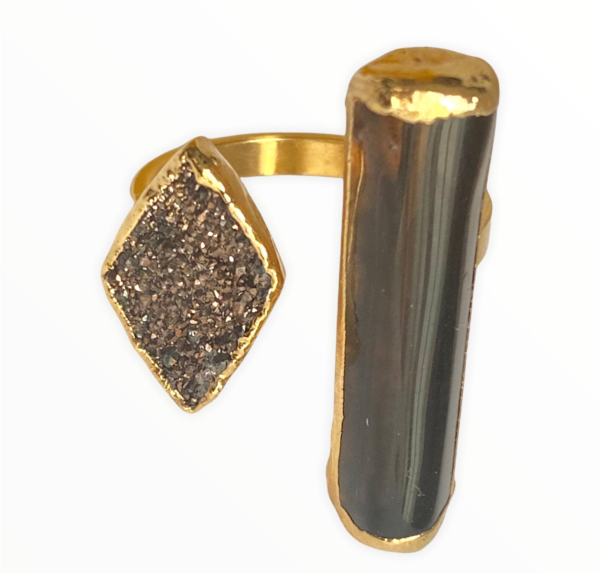 Smoky Quartz and copper druzy cuff ring (size 9)