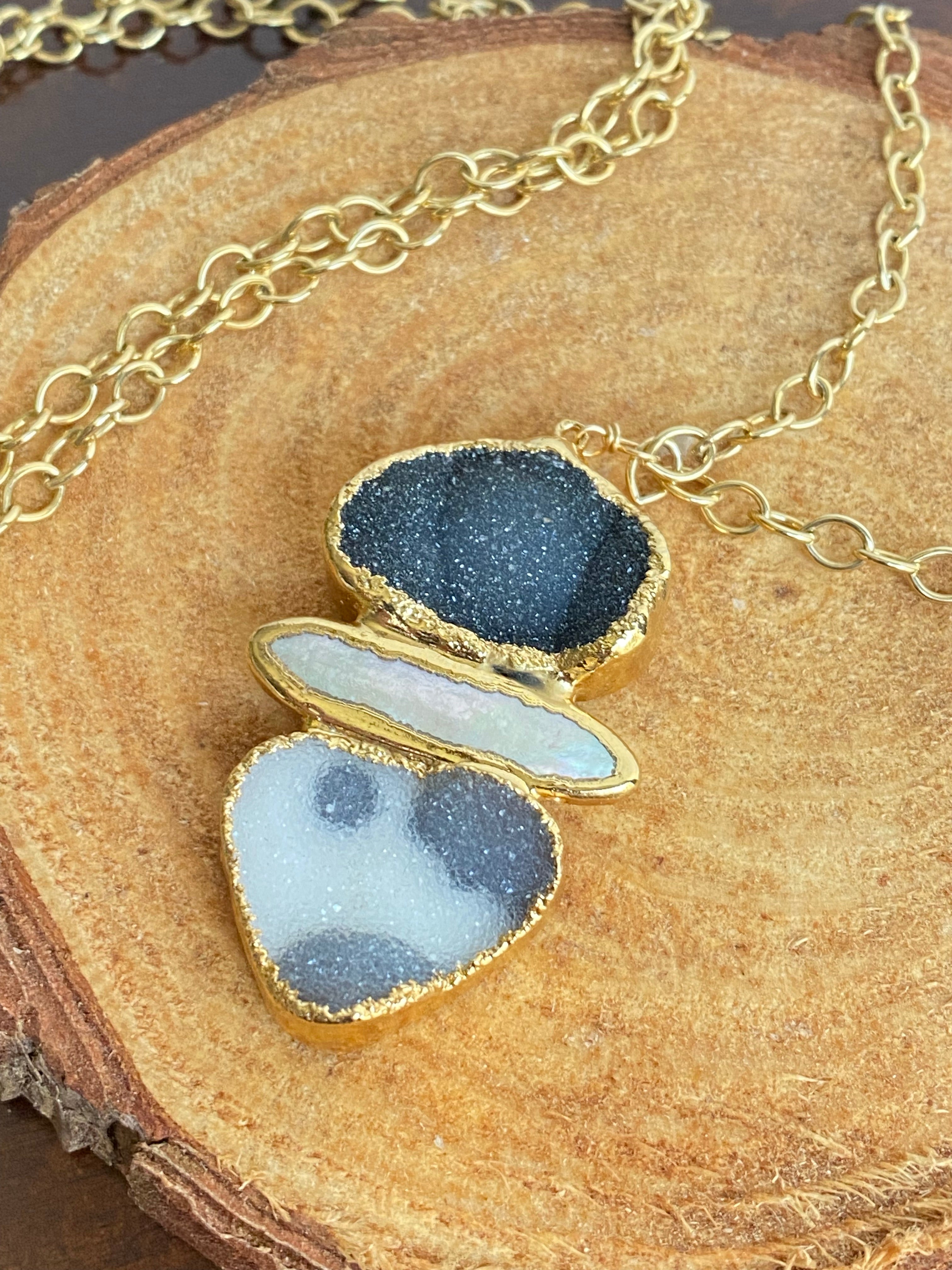 Triple druzy long necklace