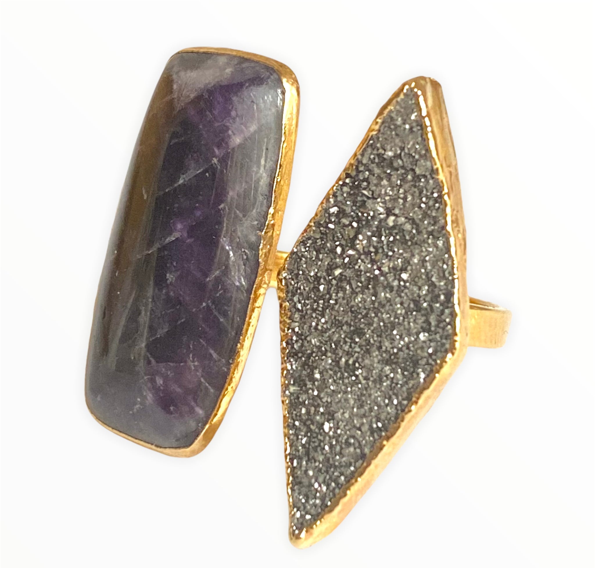 Amethyst and silver druzy cuff ring (size 8)