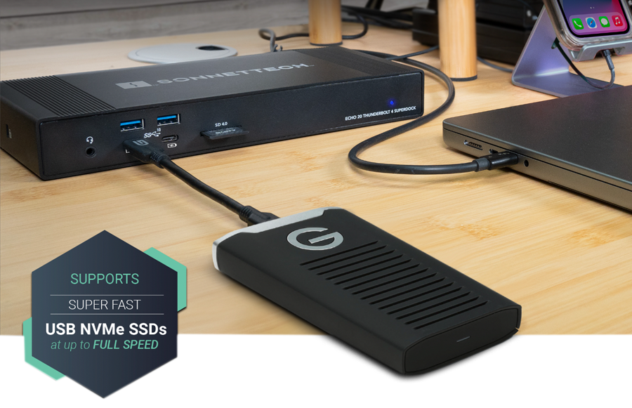 Super Fast External USB NVMe SSD Connected to Dock