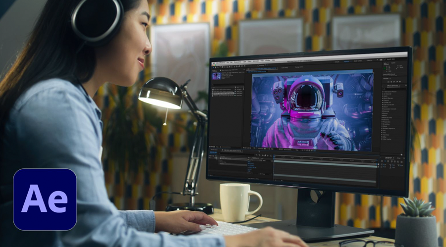 Adobe After Effects User Behind Computer