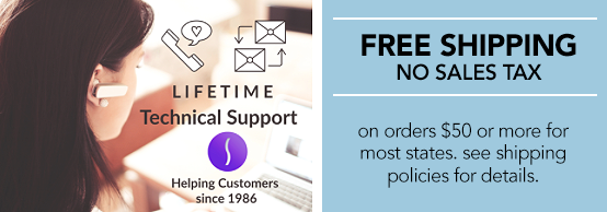 Free Lifetime Tech Support & Shipping Policies Logos