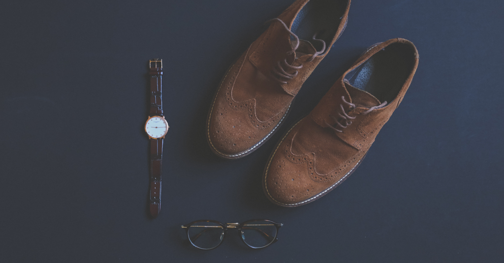 Brown shoes, watch and glasses