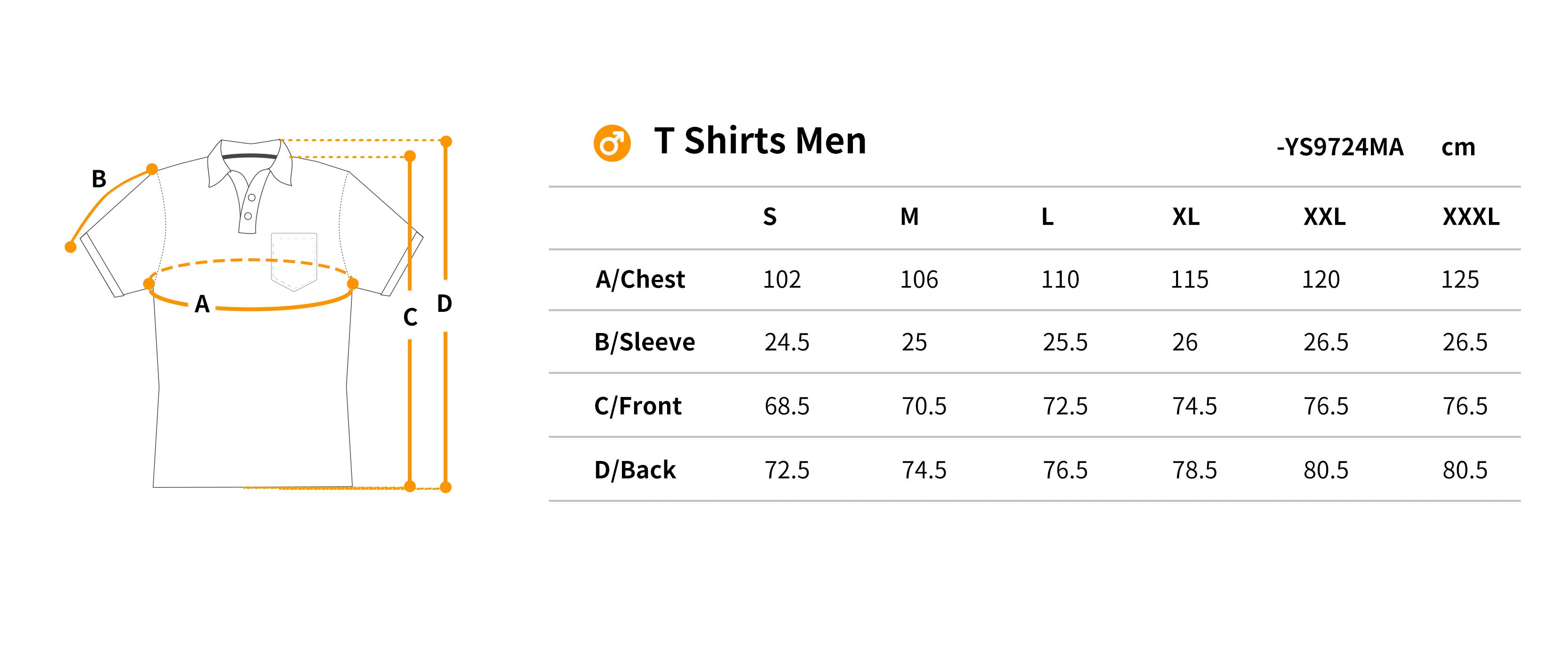 Custom Running Shirt size chart
