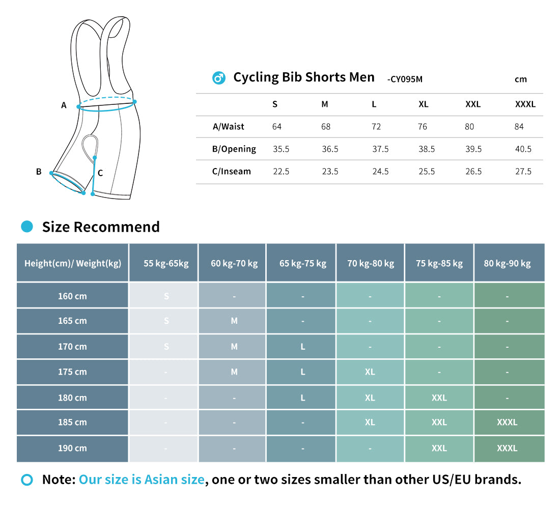 cycling bib shorts size chart