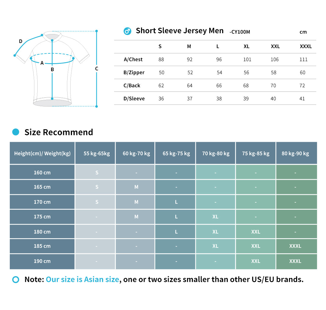 cycling jersey size chart