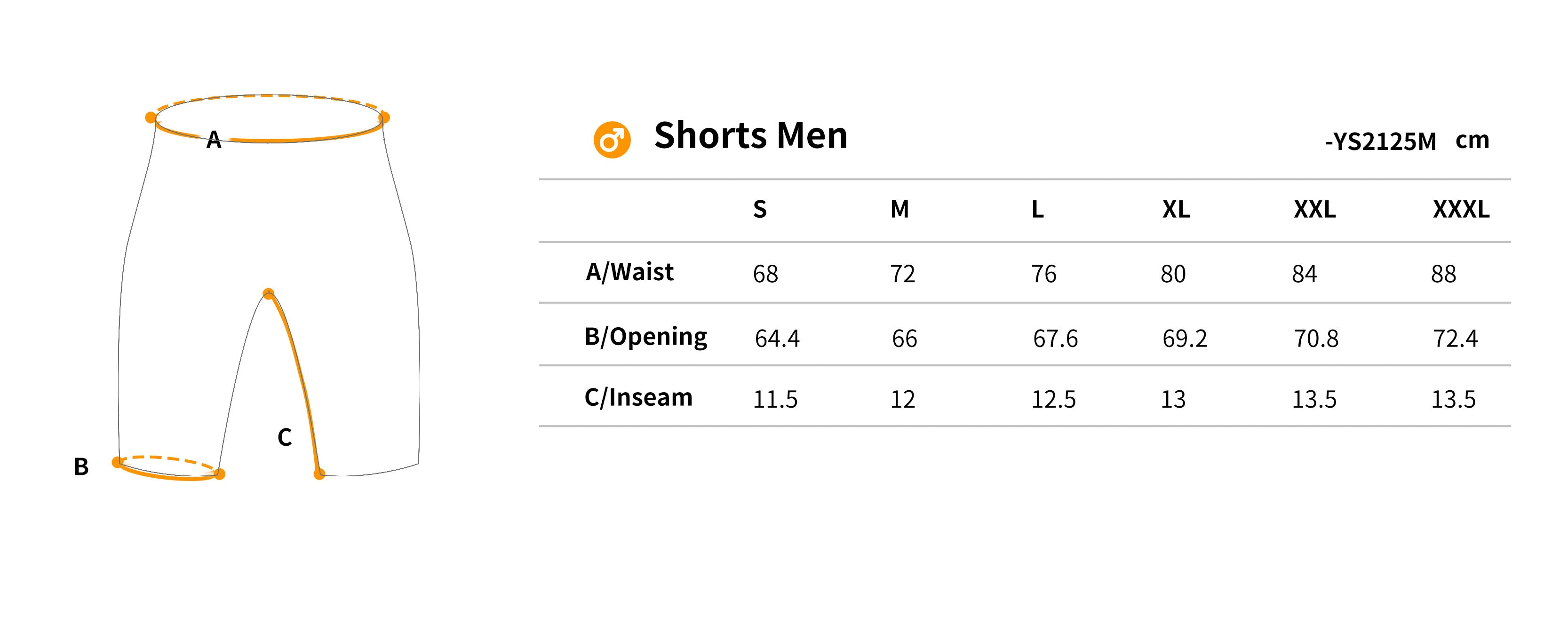 Running shorts size chart