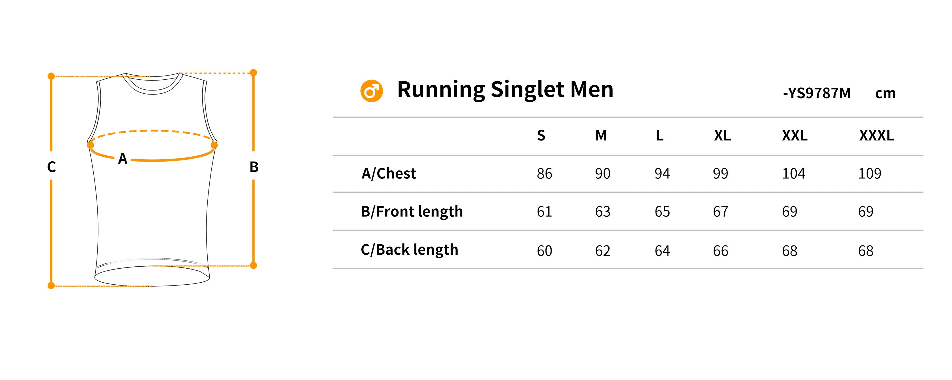 Running Singlet size chart