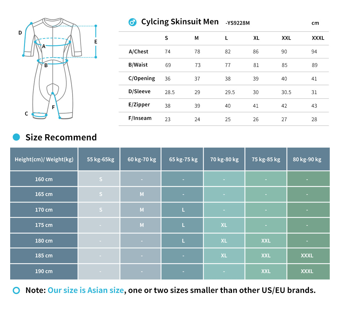 skin suits size chart