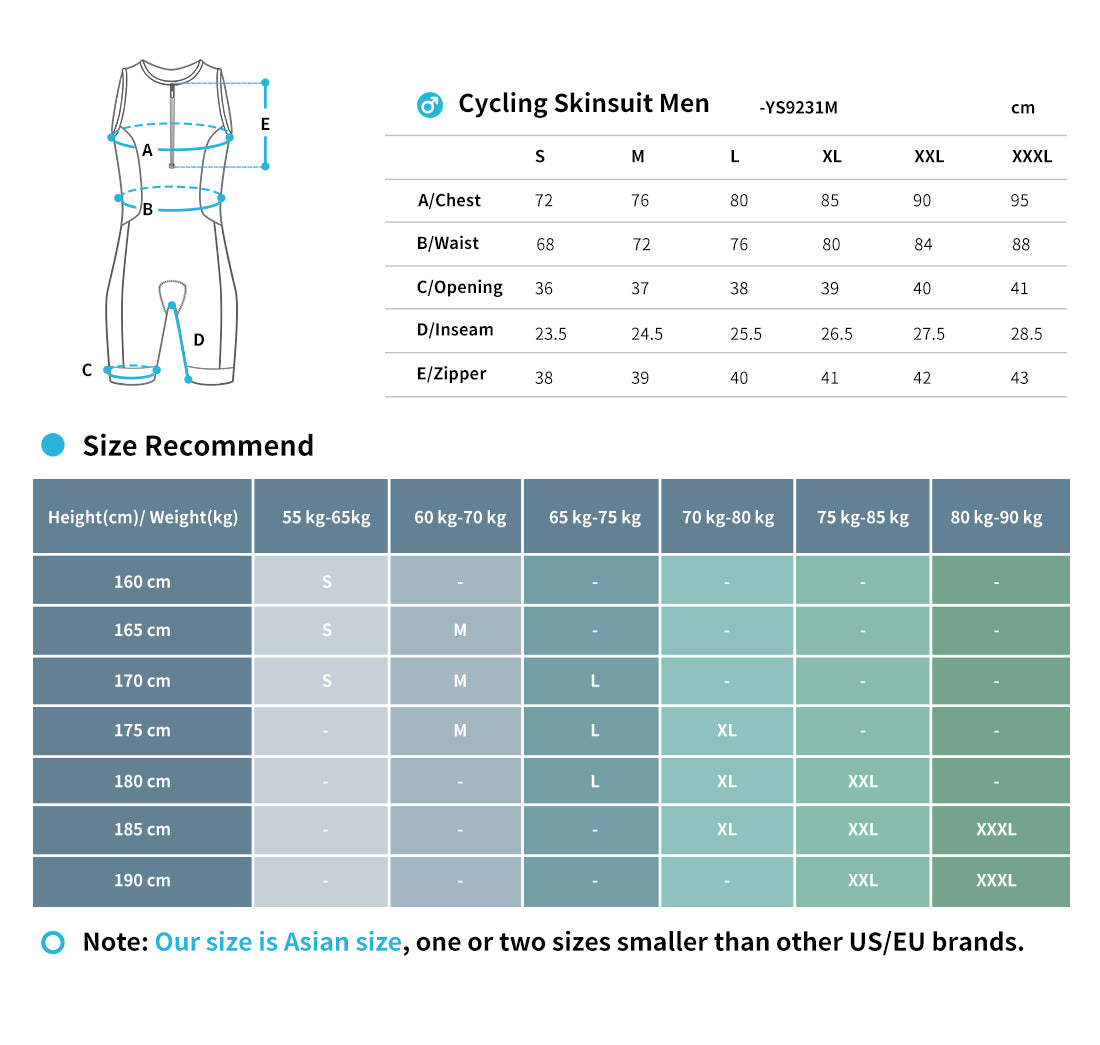 skin suits size chart