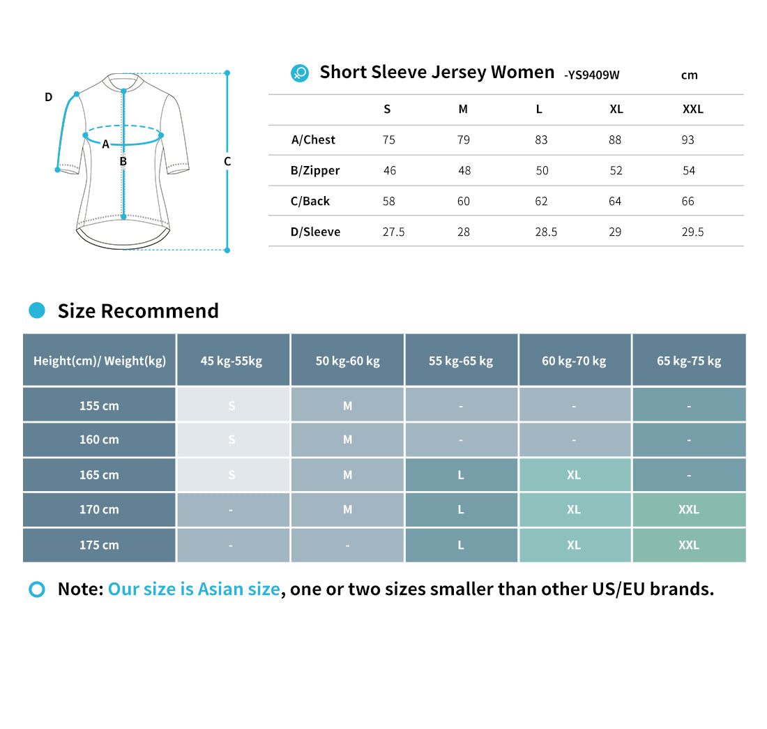cycling jersey size chart