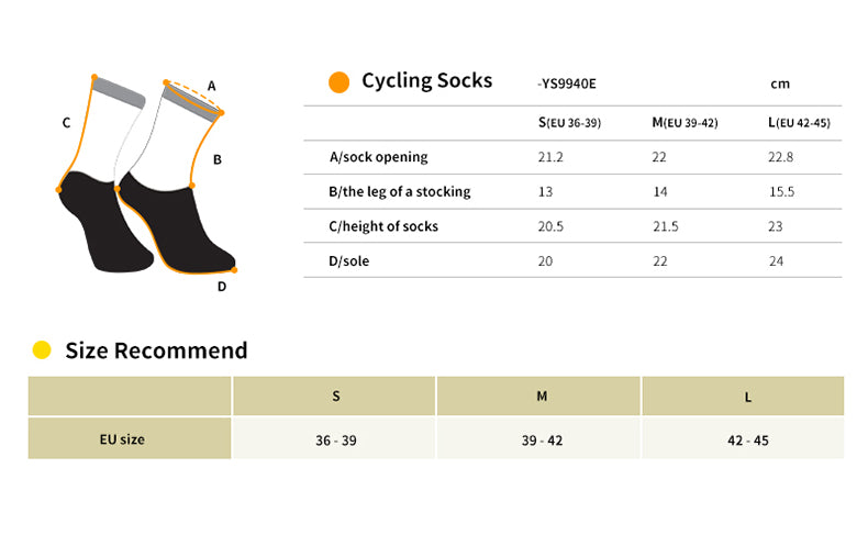 cycling socks size chart