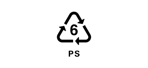 Recycling code 6 PS symbol - chasing arrows with number 6 for polystyrene plastic used in disposable plates and takeout containers