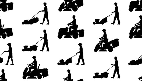 a different types of lawn mowers in white and black