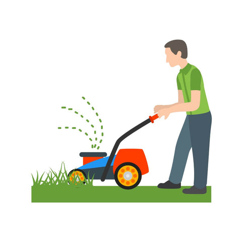 person mowing grass flat multicolor icon
