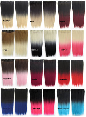 Dip dye hairpieces New Fashion 24" Women Clip in on gradient wig Bath & Beauty Hair Ombre Hair Extensions Two Tone Straight hair Gradient Hair Extension Colorful Hairpieces GS-666 Black T Blue,1PCS