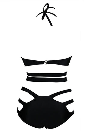 Black Strappy Cutout Monokini bikinis set push up 2014 LC40644 sexy novelty swimwear women new fashion